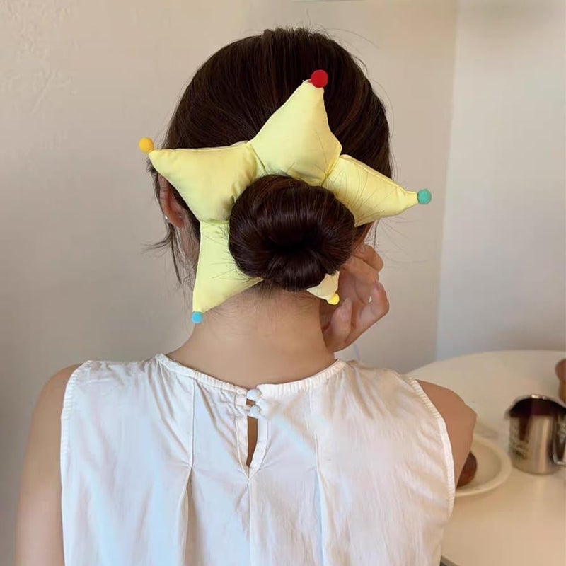 Ouliget Large Satin Scrunchies,Cute Oversized Flower Hair Bands for Girls Women,Creative Hair Ties Ponytail Decorative Headwear for Christmas Party Decoration (Star yellow) - Image 3